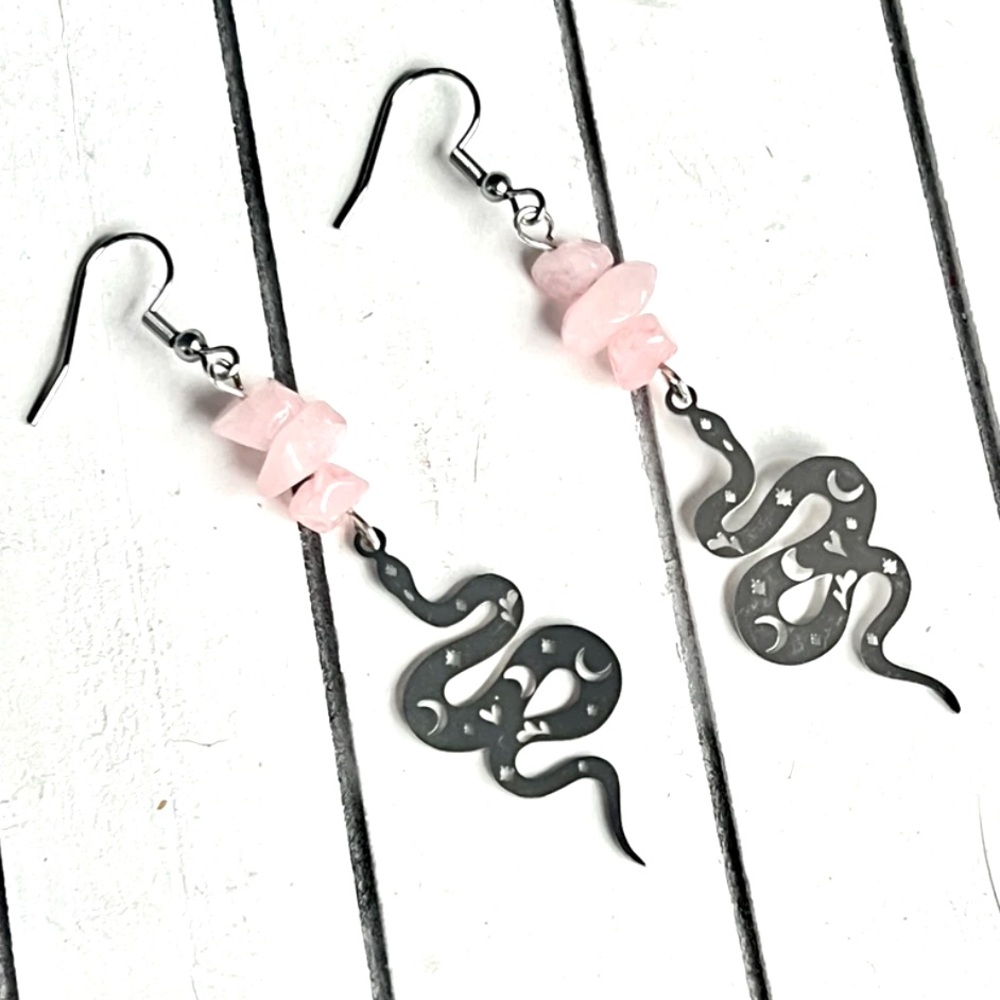 Celestial Rose Quartz Serpent Earrings